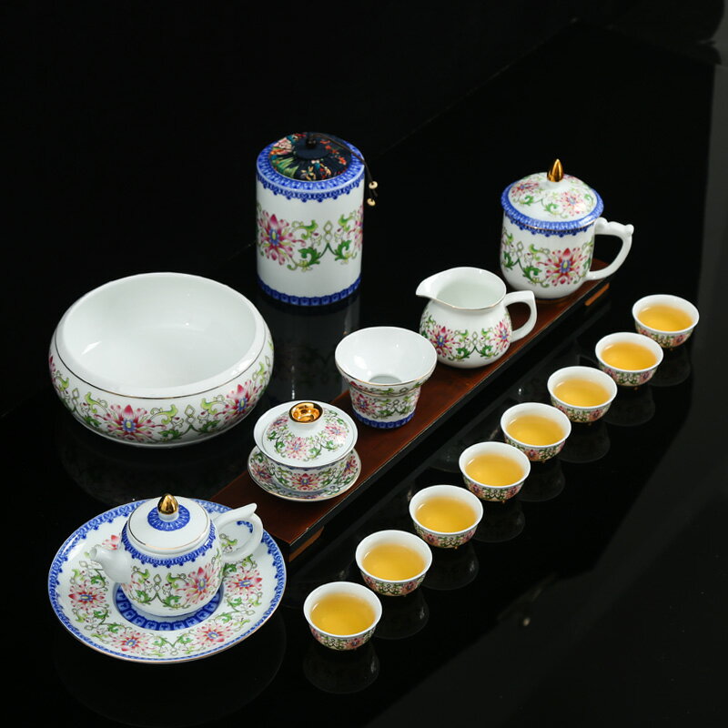陶瓷家用蓋碗茶杯功夫茶具套裝 手抓泡茶壺干泡盤送禮盒裝