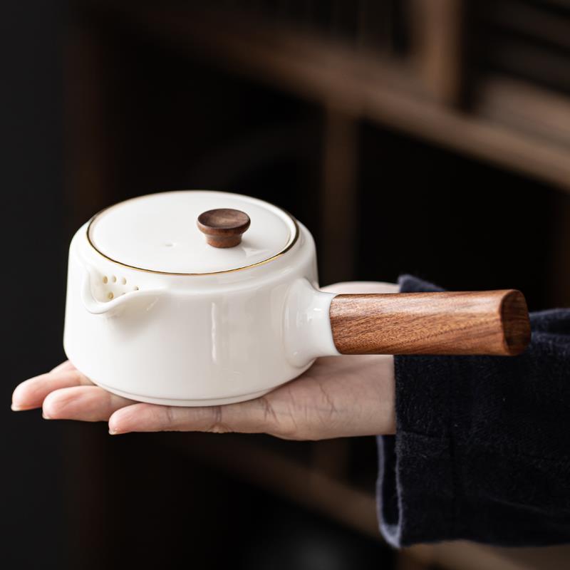 茶壺 羊脂玉茶壺陶瓷泡茶單壺家用紅茶茶具套裝陶瓷茶壺功夫白瓷泡茶器-快速出貨