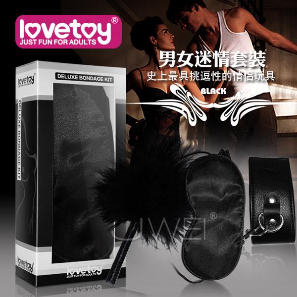 「送280ml潤滑液」Lovetoy．黑色天使套裝3 -SM超值禮盒組(眼罩+手銬+調情羽毛)