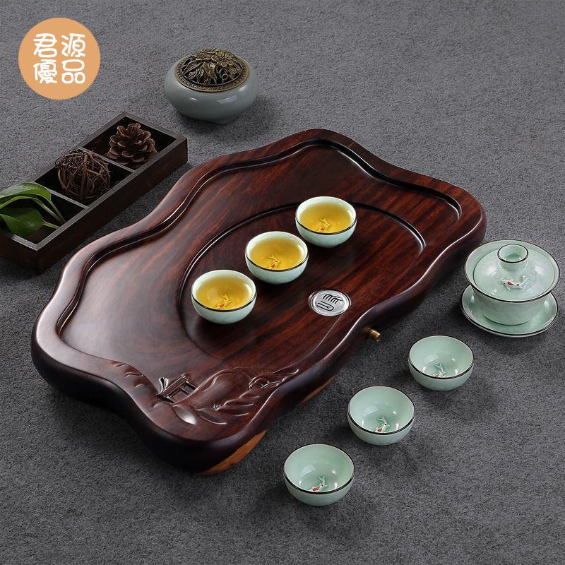 茶盤 功夫茶具茶盤 託盤 實木茶盤 花梨木黑檀木整塊 抽屜式排水式長方形圓形大小號山友茶具