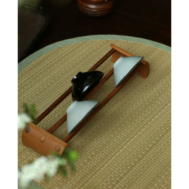 竹杯架竹子手工竹制 瀝水晾干雙排家用茶道功夫茶具 做舊色