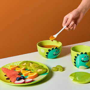 【7折清倉】兒童小孩恐龍餐具盤子套裝浮雕陶瓷碗杯帶蓋創意圓形