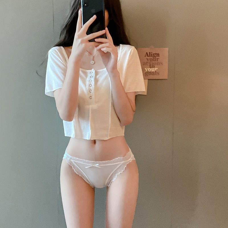 蕾絲女士內褲抗菌純棉襠無痕冰絲性惑夏季舒適性感中腰三角短褲頭-貼心家居