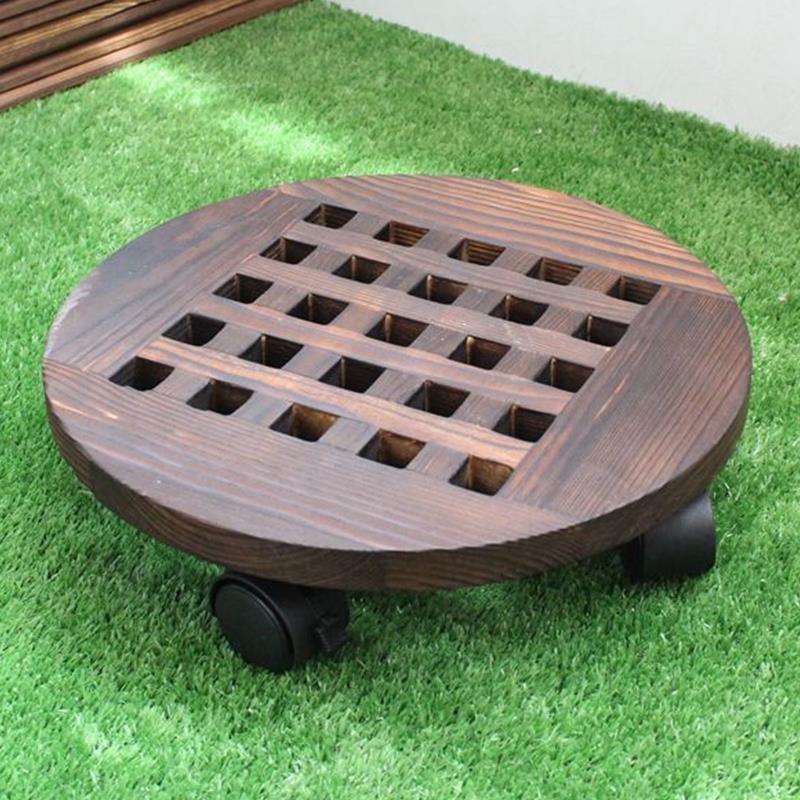 花盆託盤 行動託盤 託盤 承重滑輪底座放花盆的托盤木架透氣萬向輪可行動實木帶滾輪花托架『ZW9531』