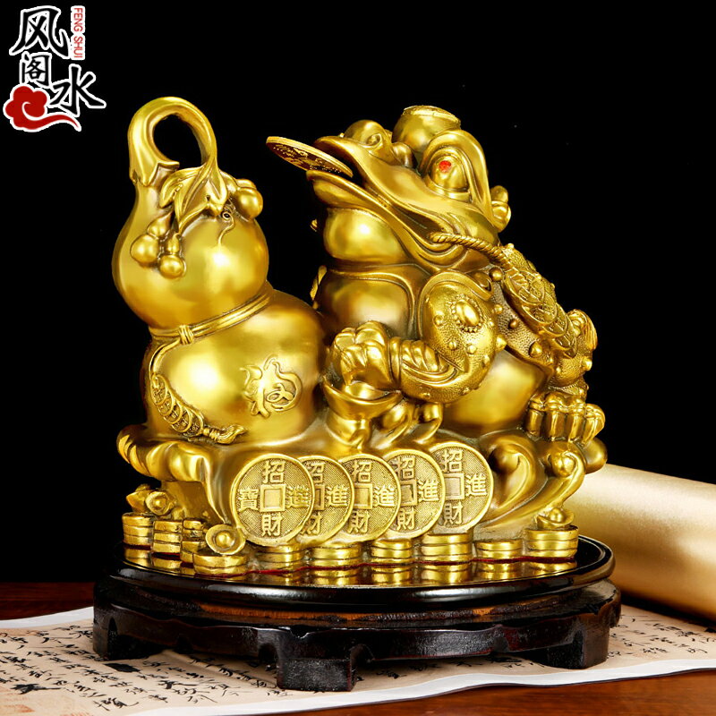風水閣銅金蟾擺件三足金蟾蜍店鋪開業禮品福祿金蟾客廳酒櫃辦公桌