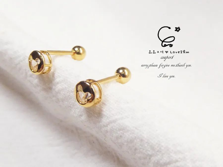 s925純銀鎖扣耳釘小可愛 鋯石 純銀耳環 925純銀 鍍黃金 晶晶工坊-love2hm 241302