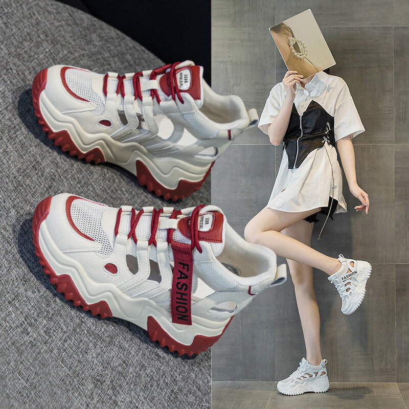 2023-99內增高7CM真皮老爹鞋女 2025春季新款百搭韓版厚底鬆糕休