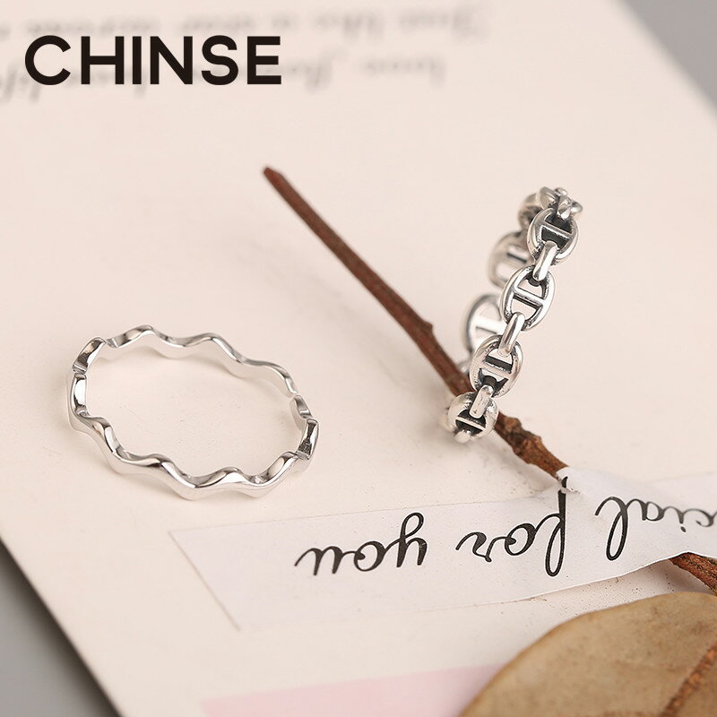 傾色925純銀ins風復古小眾品牌豬鼻開口戒指女潮波浪開口簡約氣質 4