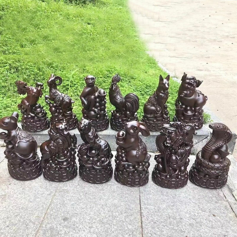十二生肖擺件全套木雕鼠牛虎兔龍蛇馬羊猴雞狗豬木雕小工藝裝飾品