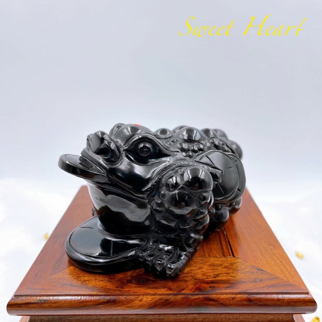 Sweet Heart 田芯開運精選 頂級黑曜 黑彩曜 手工巧雕 咬錢三腳蟾蜍 蟾蜍 金蟾 (可擇日開光)