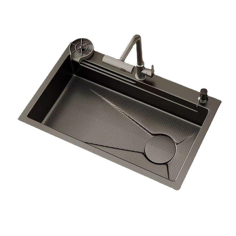 免運 可開發票 廚房瀝水槽 蜂窝纳米多功能飞雨瀑布厨房洗菜盆一体盆大单槽不锈钢加厚水槽