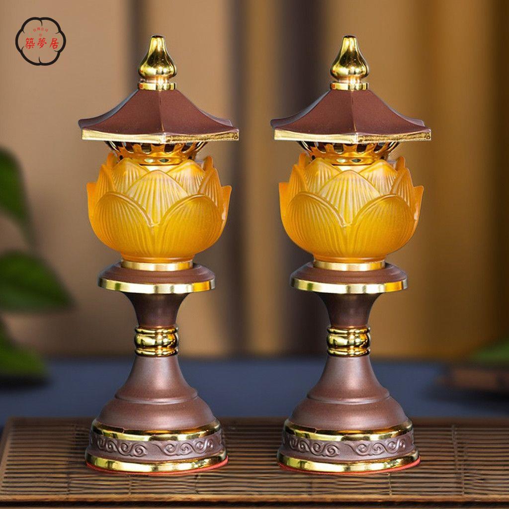 免運 開發票佛具 蓮花燈 供佛燈 長明燈 110v燈具 【半手工工藝精湛】琉璃蓮花燈供佛燈led佛堂燈觀音燈菩薩燈長明燈佛燈家用插電 新款工廠直銷 全館八折 售後保障 z111