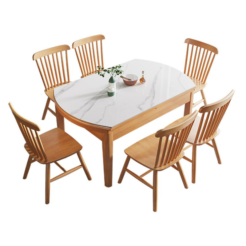 【免運】美雅閣| 巖板餐桌現代簡約北歐實木方圓兩用餐桌椅組合家用小戶型伸縮餐桌