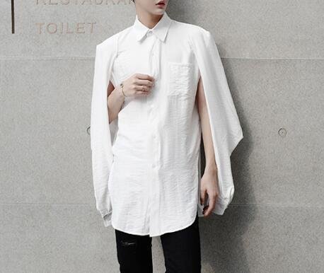 FINDSENSE Z1 韓國 時尚 潮 男 純色素面 袖子特殊個性設計 長袖襯衫 特色襯衫