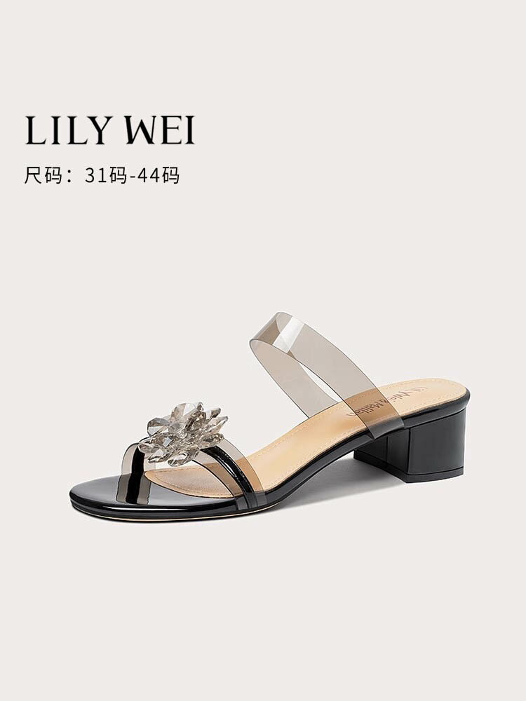 Lily Wei透明網紅外穿半拖爆火高跟拖鞋時裝涼鞋大碼女鞋夏41一43