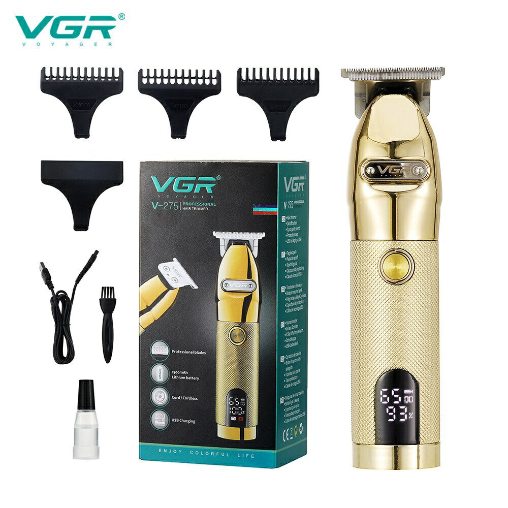 Vgr 電動理髮器專業個人護理理髮師男士剃須刀液晶可充電金屬理髮器
