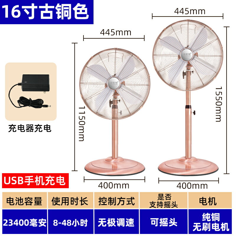 {可打統編 保固一年}可充電落地扇家用大風力立式戶外蓄電池全金屬仿復古太陽能電風扇 5
