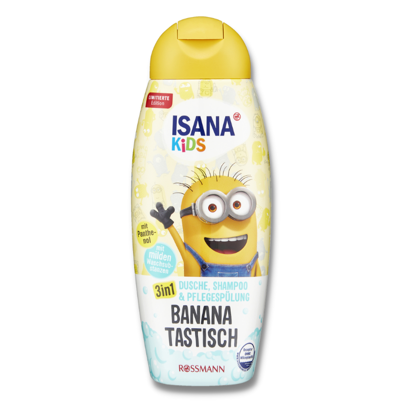 德國 Rossmann ISANA 小小兵兒童三合一沐浴洗髮露 300ml 香蕉口味 洗澡 洗髮 兒童 附發票【心心哈德】現貨 全館499超取免運｜全場下殺★滿額再享折扣