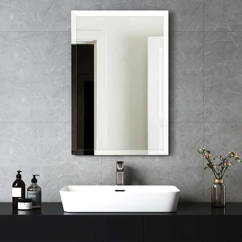 5mm酒店簡約無框浴室鏡 斜邊衛生間無邊框鏡子直角磨邊方形化妝鏡