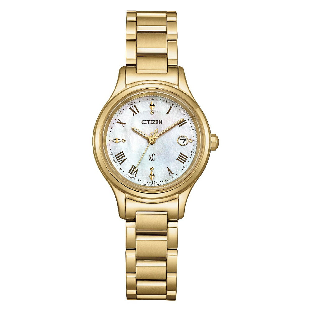 CITIZEN 星辰 XC系列 ES9492-57D 五局電波白蝶貝鈦金屬時尚女士腕錶 琥珀金  27mm｜樂天全館特惠中★指定刷卡回饋10%