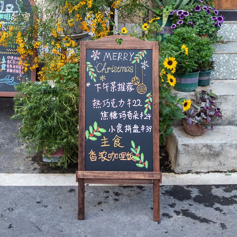 免運 快速出貨 廣告牌 V型廣告牌 木質展架 落地式展架 戶外展架 立式展架燈箱廣告牌led發光 可定製 復古實木支架式小黑板展示牌擺攤用店鋪商用促銷便攜式手寫廣告牌