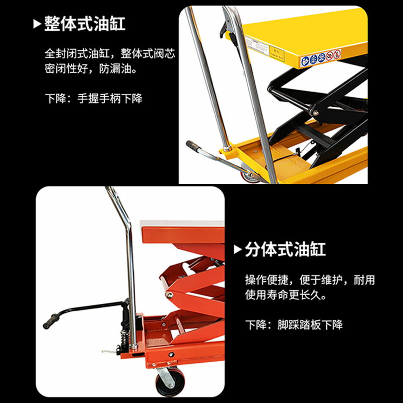 小型舉升機簡易式推車可移動手動液壓升降平臺車平板車電動升降機