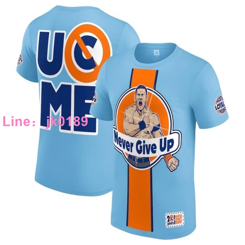 男士淺藍色橙色 John Cena Never Give Up T 恤