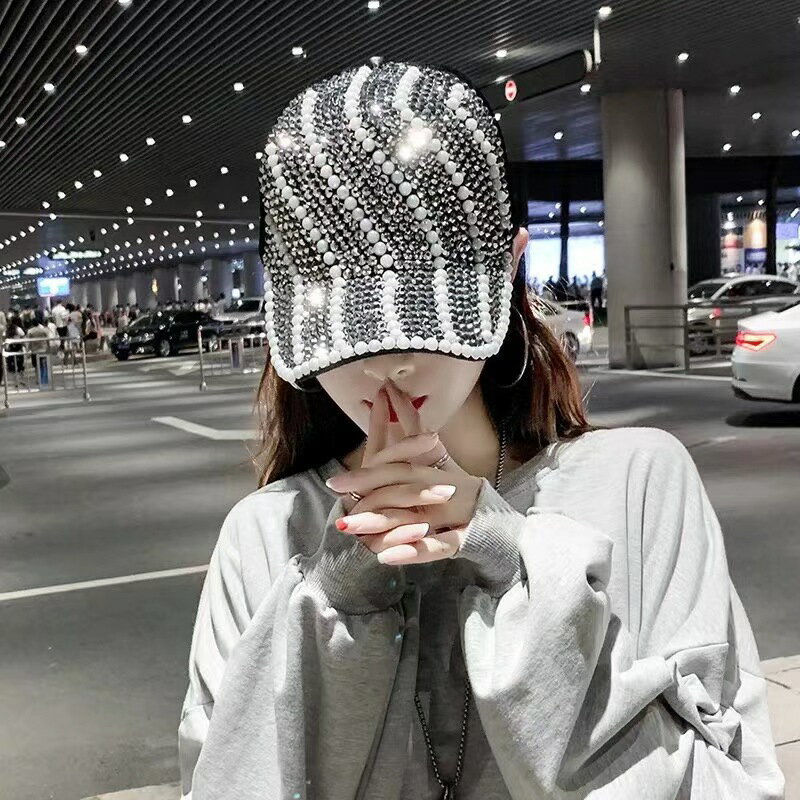 網紅水鉆鴨舌時裝帽女春秋韓版潮流街頭棒球帽時尚百搭遮陽帽