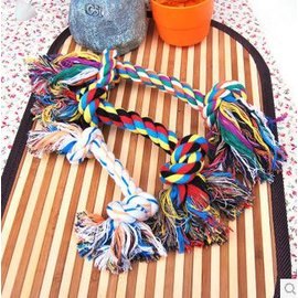 【繩結玩具-花色繩結-3個(大小任選)/組】 純棉編織潔牙棉繩 狗狗貓咪繩結玩具，小繩徑1長15cm、大繩徑1.5長25cm，3個(大小任選)/組-79011