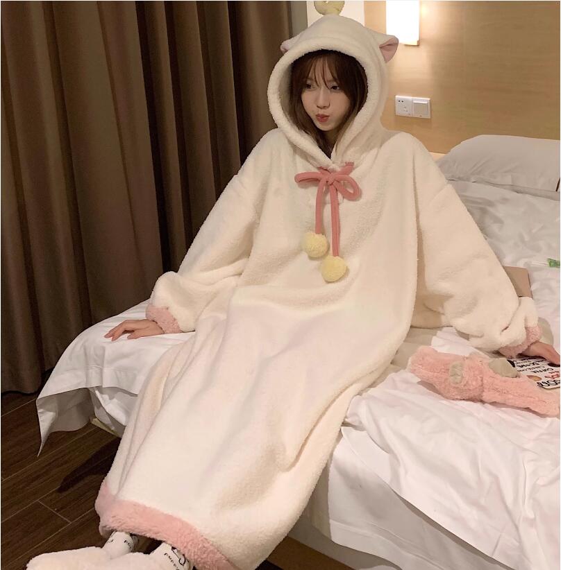 家居服冬天天使珊瑚絨睡衣女款冬季睡裙加絨加厚睡袍秋冬【步行者戶外生活館】