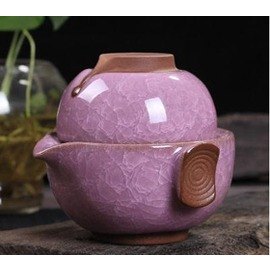【快客杯-手抓壺-冰裂釉-一壺一杯/套-1套/組,不含旅行包】旅行辦公功夫茶具套裝 便攜快客杯 七彩快客杯，多色可選-7501017