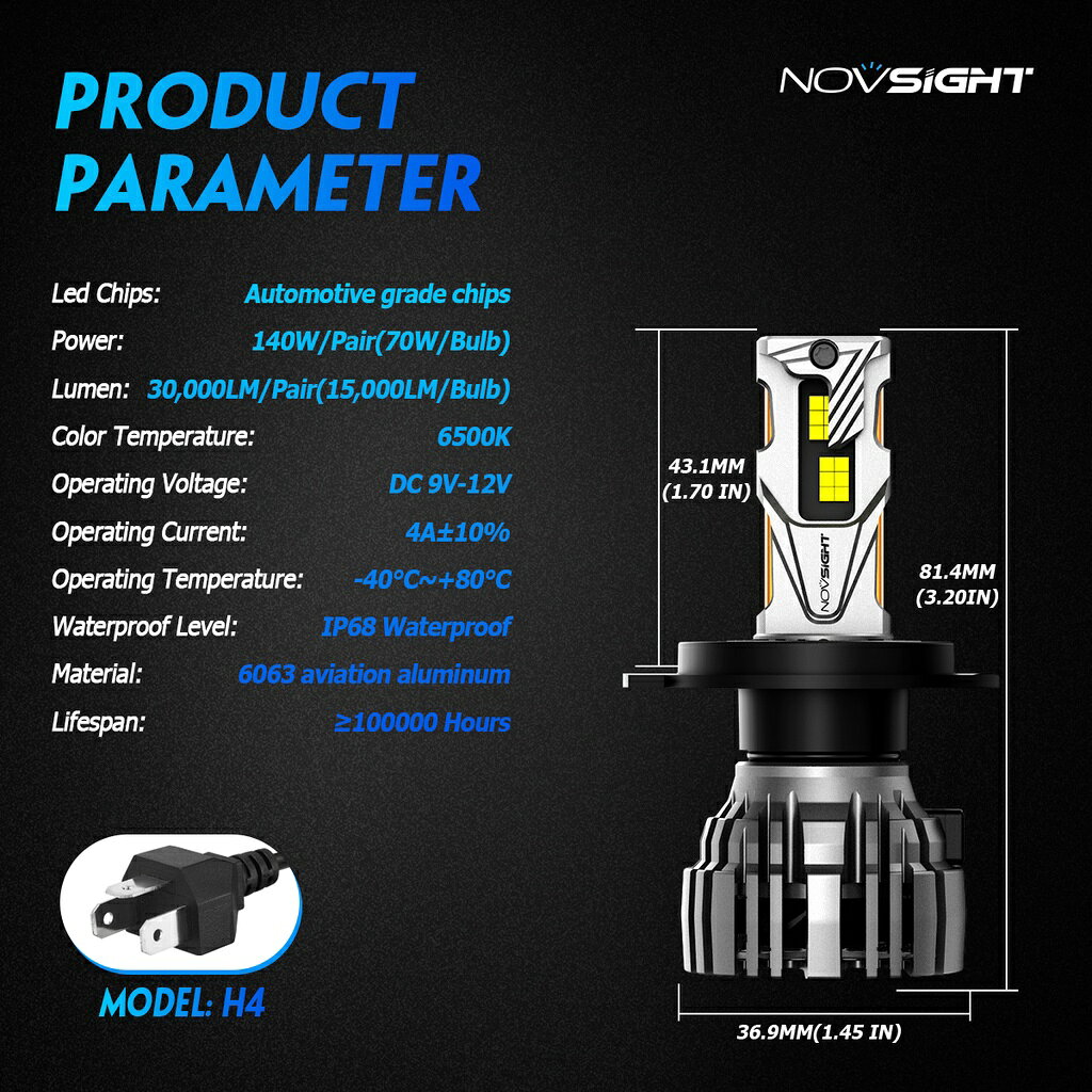 APP下單享點數9%｜Novsight 1Pair N67 9005 9006 H4 H7 H11 汽車 LED 大燈遠近光燈 140W 30 ...