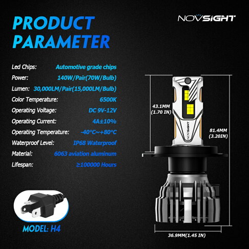7 Inch N Vision Led APP下單享點數9%|Novsight 1Pair N67 9005 9006 H4 H7 H11 汽車 LED 大燈遠近光燈 140W 30 ...