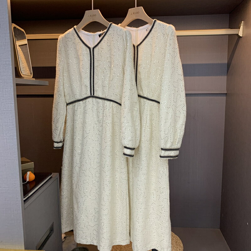 十三行女裝 法式復古小香風連衣裙女F-37秋季氣質顯瘦長袖中長裙