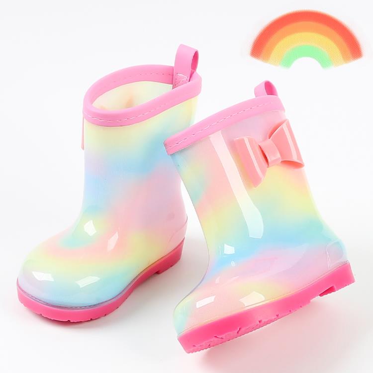 雨鞋 雨靴 兒童雨鞋公主女童幼兒園寶寶防滑雨靴水鞋小孩加絨水靴可愛彩虹