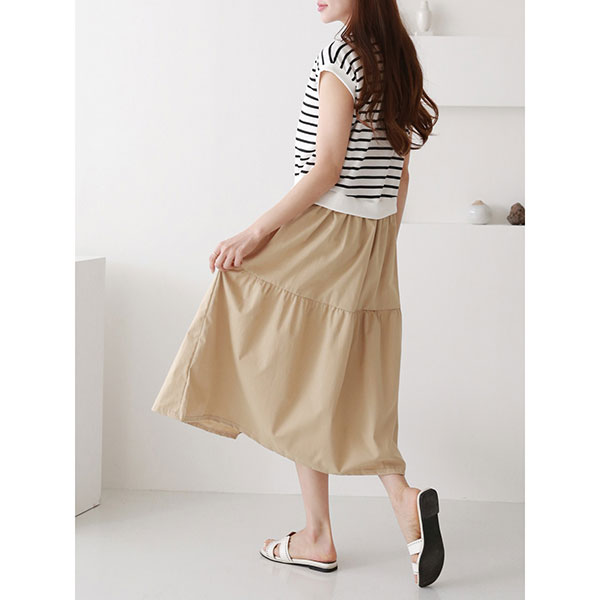 ANNAS 正韓 切袖 條紋 洋裝 無印良品風格 無袖 背心裙 拼接 卡其裙 日系 長洋裝 長裙 韓國 7