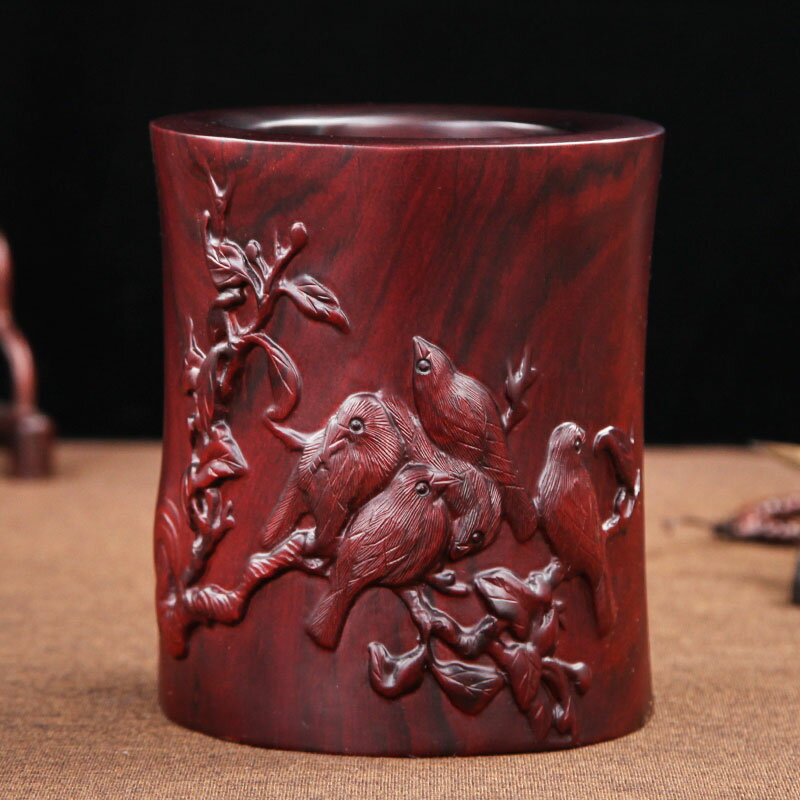 紅木雕刻工藝品擺件仿古實木酸枝木復古筆筒辦公桌面擺件筆筒禮品