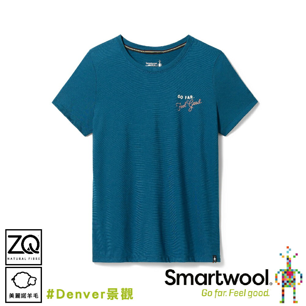 【SmartWool 美國 女 塗鴉短Tee/Denver景觀《暮光藍》】SW016884/排汗衣/機能衣/短T