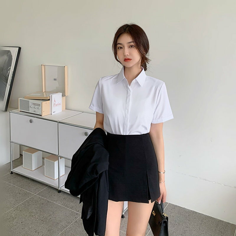 職業襯衫女 2022新款夏季白襯衫女短袖工作服正裝韓版上衣職業女裝長袖襯衣OL『XY34979』
