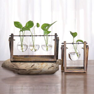 創意木架水培容器綠蘿植物玻璃花器客廳小花瓶辦公室桌面裝飾擺件1入