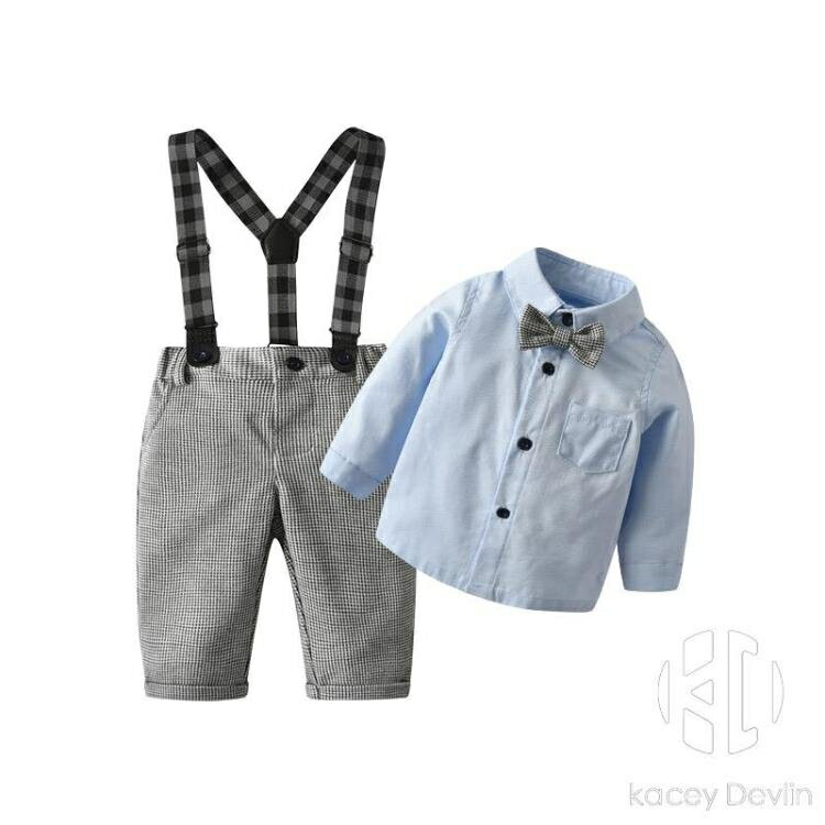 嬰幼兒服男童春裝套裝秋背帶褲兒童西裝紳士周歲禮服寶寶聚會服【聚物優品】