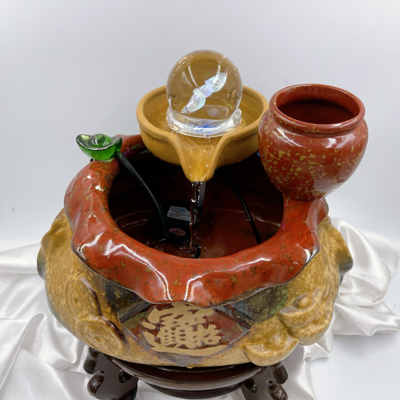 Sweet Heart 田芯開運精選 💯台灣現貨 MIT鶯歌 陶瓷 招財進寶 時來運轉 流水盆 含底座 (錢袋) 3