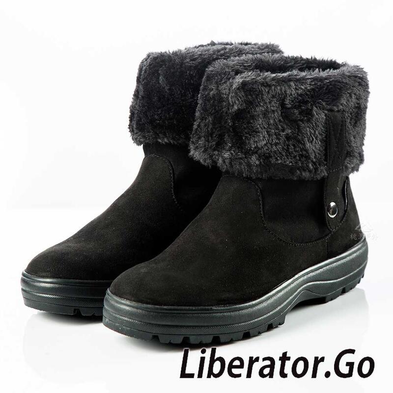 【Liberator】女高筒防潑水可翻拉鍊鈕扣 雪鞋『黑』L5021 (冰爪 / 內厚鋪毛 /防滑鞋底)