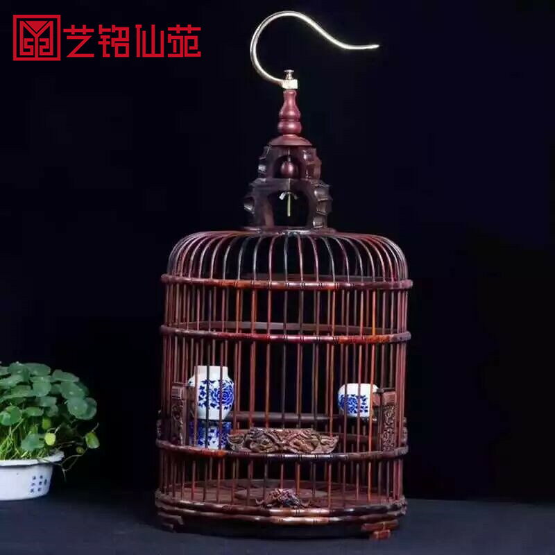 寮國大紅酸枝鳥籠紅木鳥籠子鸚鵡八哥畫眉實木雕擺件木窩爺爺禮物