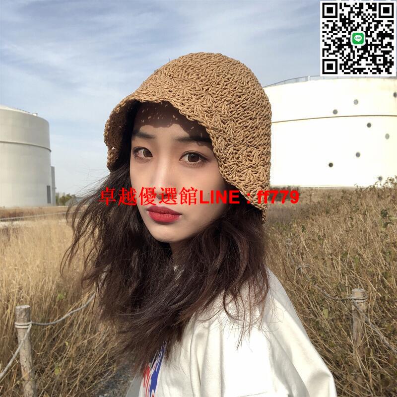 【卓越優選館】日常也可戴~可摺疊手工編織法式復古花邊草編水桶漁夫帽遮陽草帽