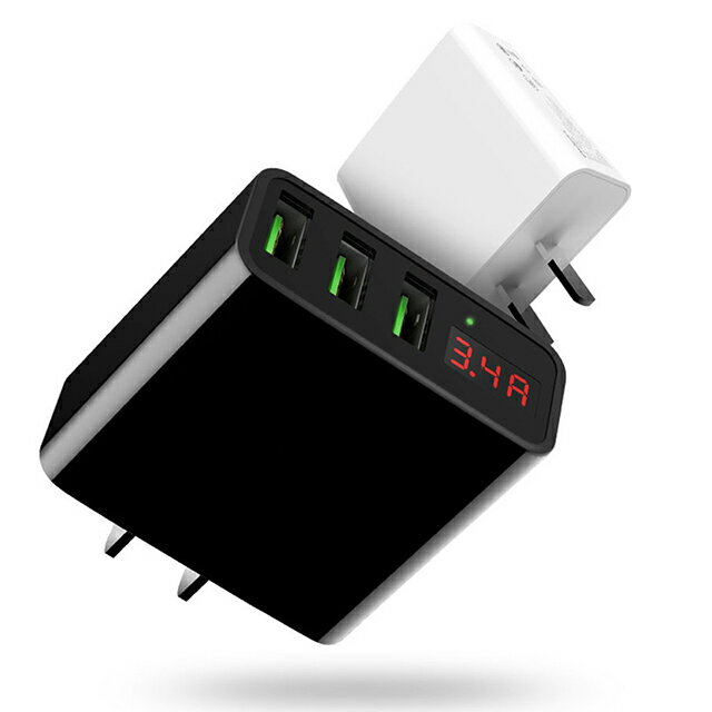 智慧型電流電壓顯示 大電流3.4A 三孔USB充電器