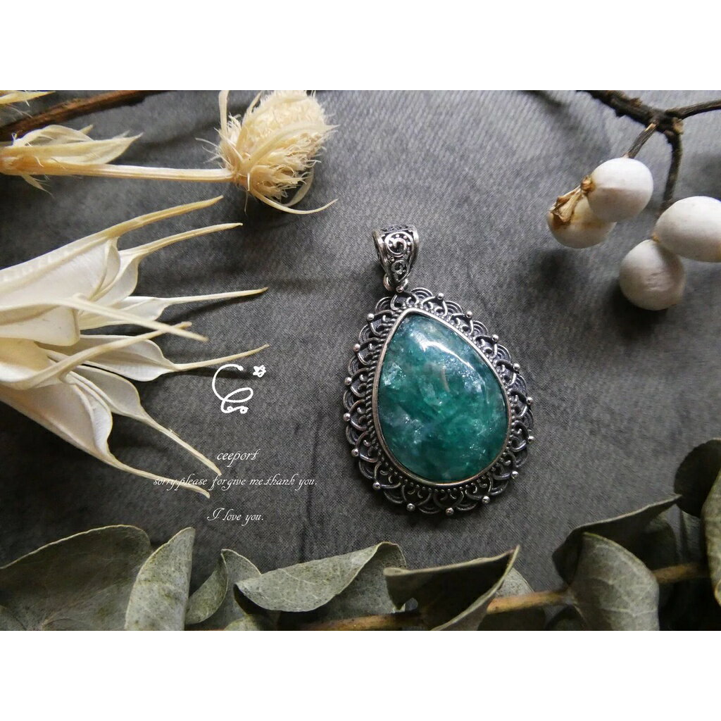 綠鋰雲母 純銀吊墜 24213/鋰雲母/925純銀/水晶吊墜/ [晶晶工坊-love2hm]