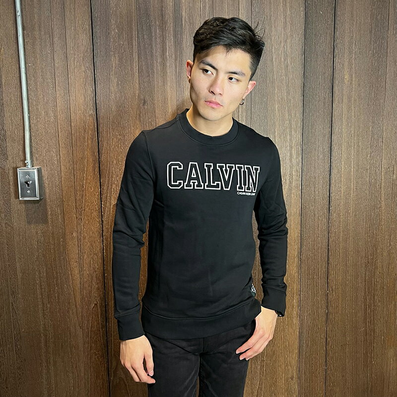 美國百分百【全新真品】Calvin Klein 大學T 長袖T恤 CK 長T logo 上衣 男 黑色 BM50