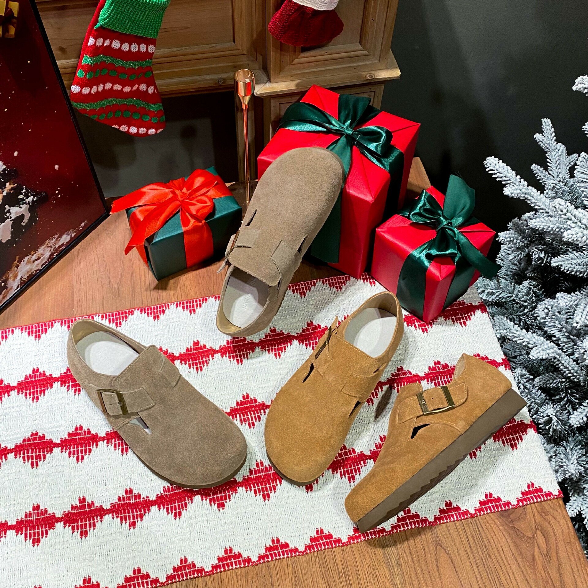 牛皮厚底內增高勃肯鞋女鞋子新款秋冬季博肯鞋圓頭百搭一腳蹬