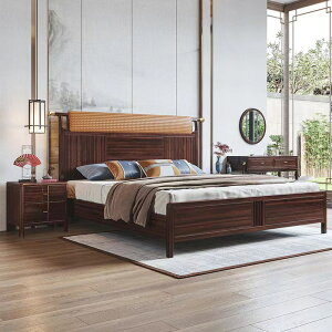 優樂悅~新中式烏金木1.8米雙人實木床婚床儲物現代簡約輕奢臥室家具